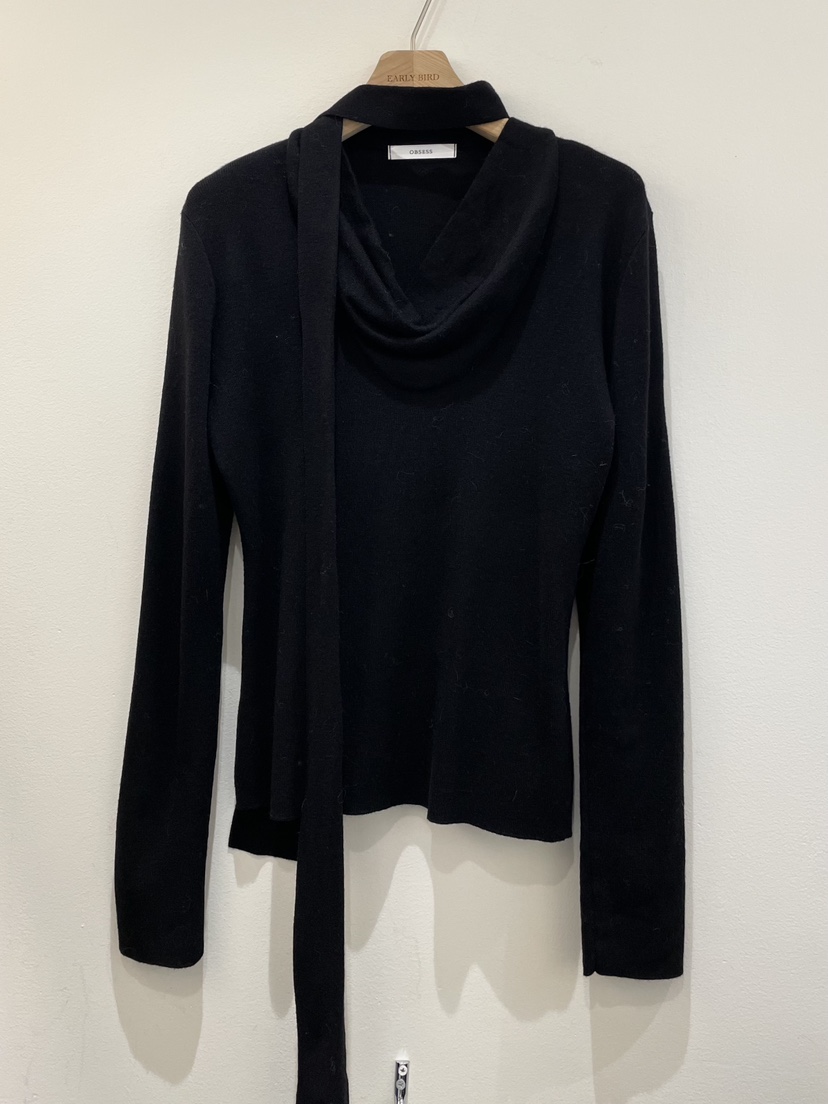 OBSESS東大門㊣直郵女裝新品休閑時尚推薦熱賣針織衫含圍巾OBSESS/EARLY BIRD針織衫圖色4黑色