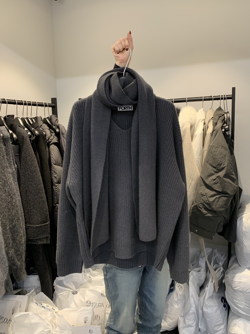 FORTH韓國代購㊣女裝新款職業25秋冬休閑時尚推薦針織衫含圍巾FORTH針織衫圖色2