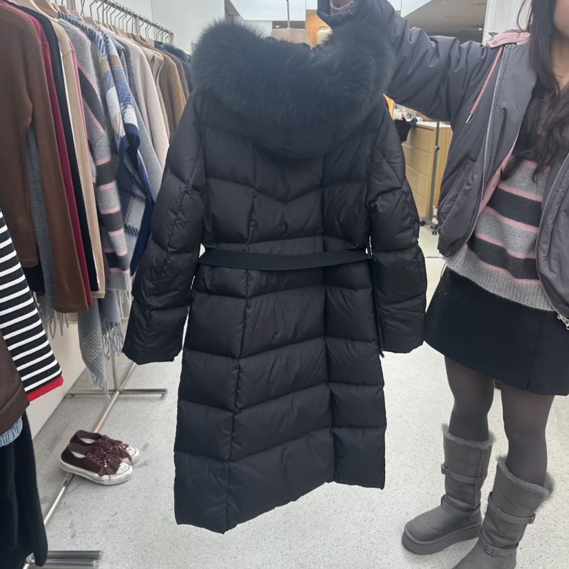 JUJU東大門㊣實拍女士新品休閑熱賣長款羽絨服含腰帶長款鵝絨JUJU長款羽絨服