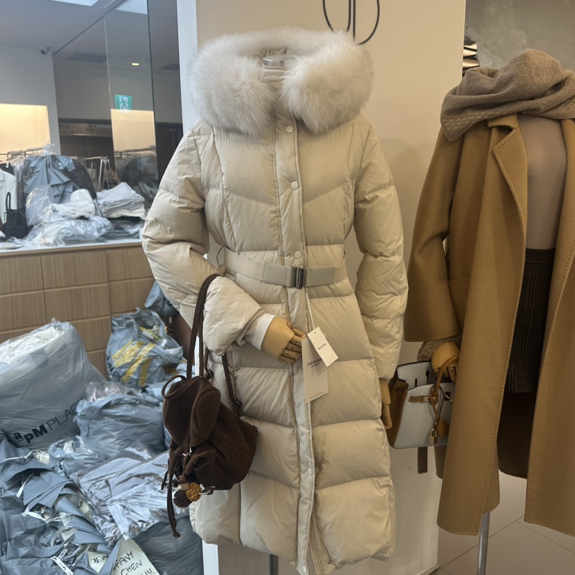 JUJU東大門㊣實拍女士新品休閑熱賣長款羽絨服含腰帶長款鵝絨JUJU長款羽絨服圖色1