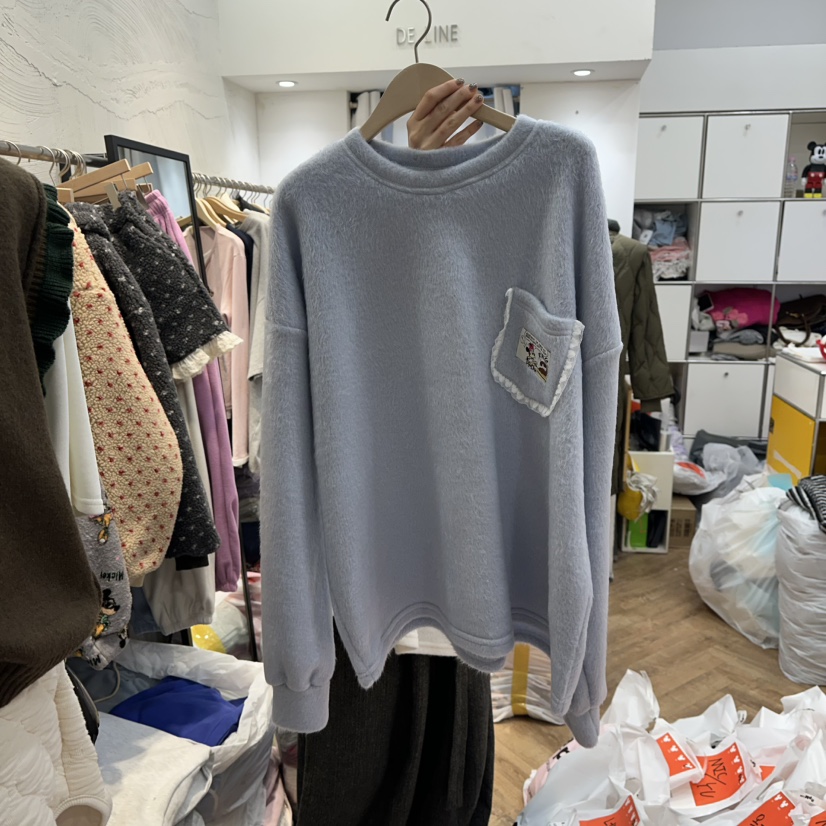 DE LINE東大門㊣實拍女裝新款人氣熱賣推薦25秋冬長袖T恤口袋DE LINE長袖T恤圖色2