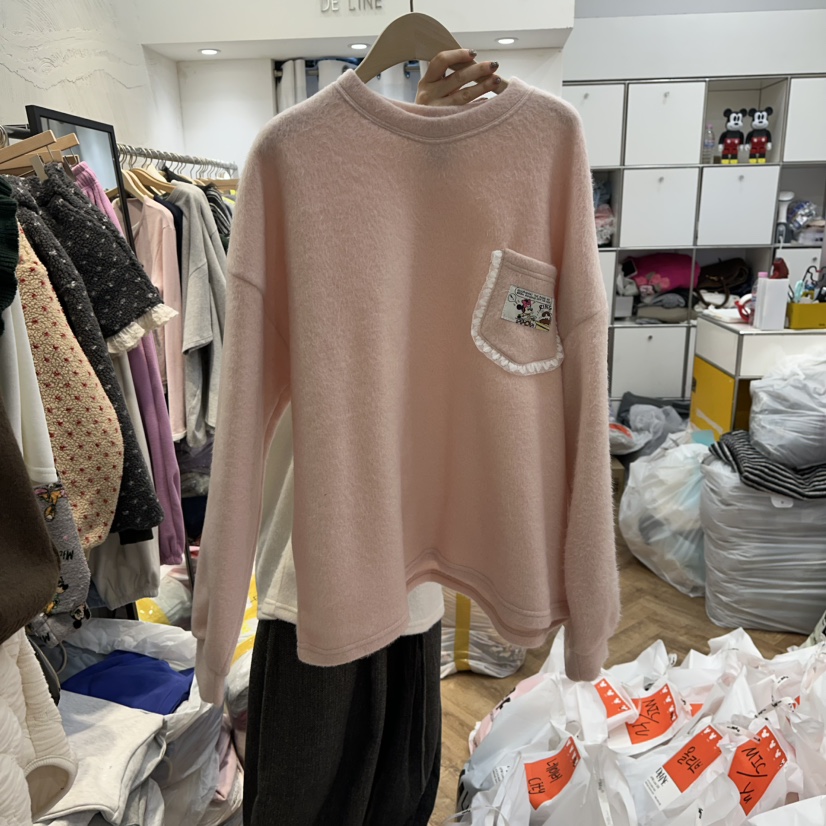 DE LINE東大門㊣實拍女裝新款人氣熱賣推薦25秋冬長袖T恤口袋DE LINE長袖T恤圖色3
