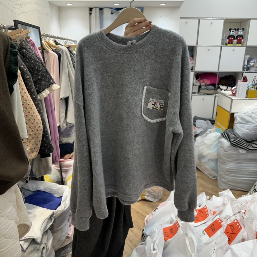 DE LINE東大門㊣實拍女裝新款人氣熱賣推薦25秋冬長袖T恤口袋DE LINE長袖T恤圖色4