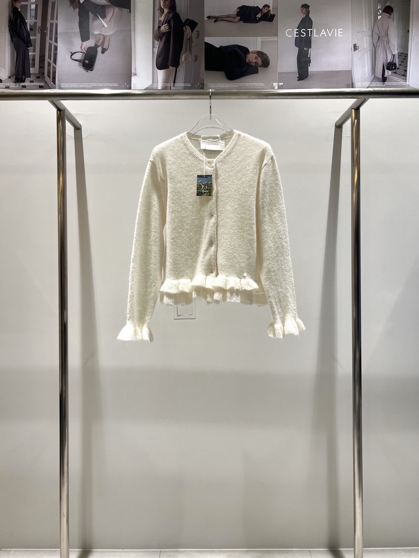 CESTLAVIE東大門㊣直郵女士新款休閑推薦職業針織衫荷葉邊開衫CESTLAVIE針織衫圖色1