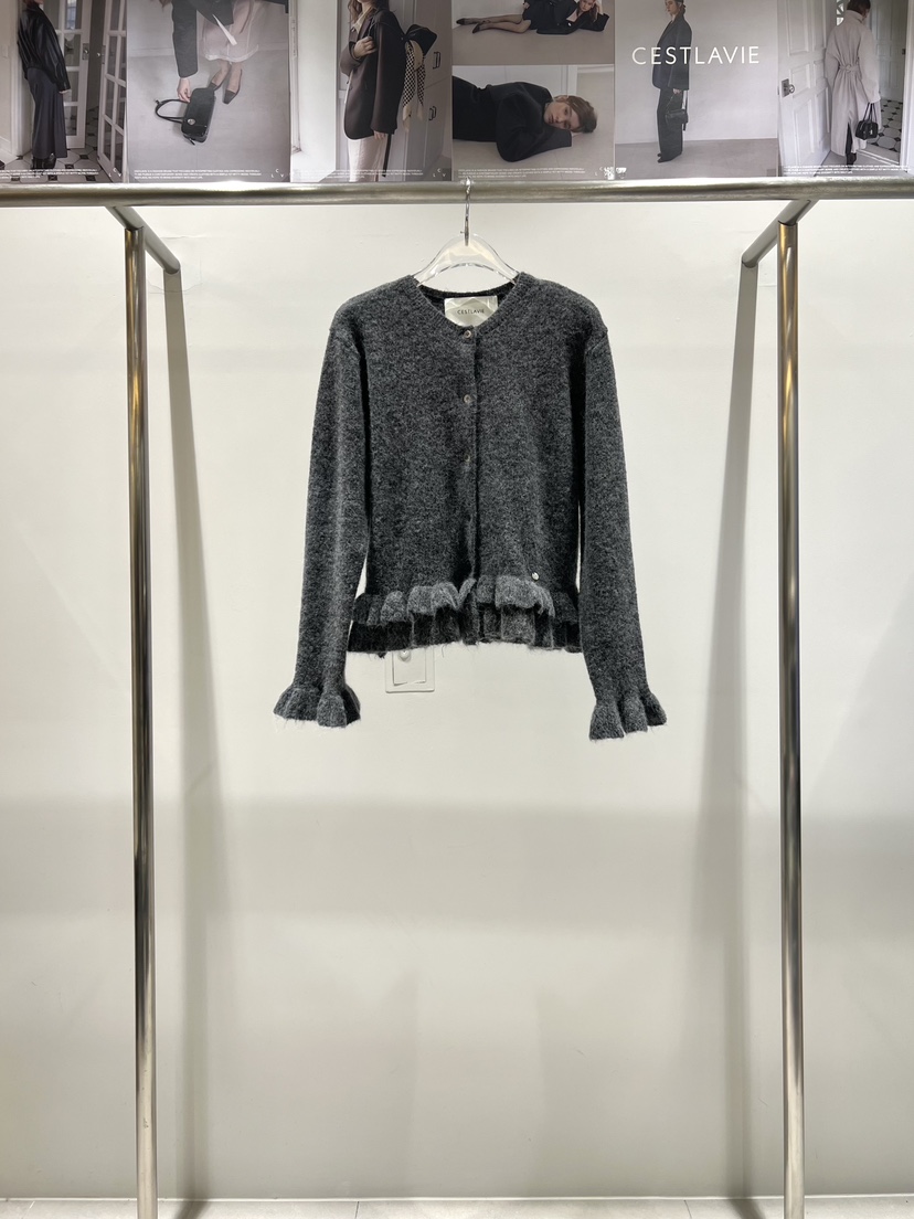 CESTLAVIE東大門㊣直郵女士新款休閑推薦職業針織衫荷葉邊開衫CESTLAVIE針織衫圖色2
