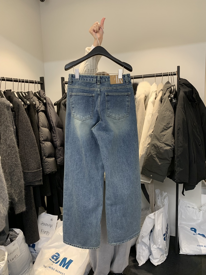 FORTH韓國代購㊣女裝新品時尚推薦休閑人氣牛仔褲水洗牛仔布FORTH牛仔褲