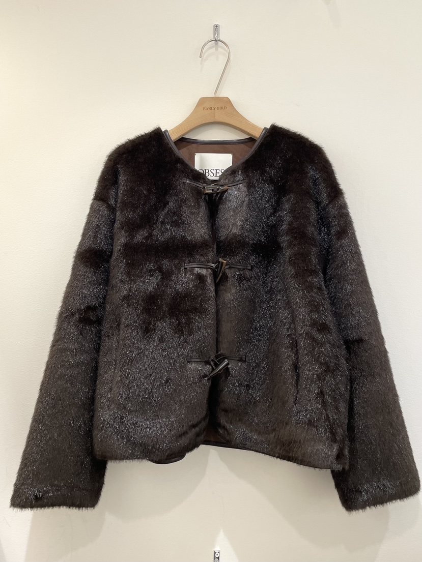 OBSESS韓國直郵㊣女裝新款25秋冬休閑時尚熱賣短款大衣貂皮OBSESS/EARLY BIRD短款大衣圖色3棕色