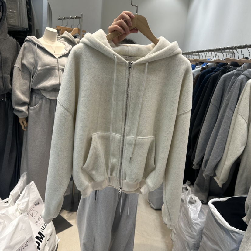 W.FATAL東大門㊣代購女裝新款休閑25秋冬衛衣雙面抓絨連帽衫W.FATAL衛衣圖色2奶油色