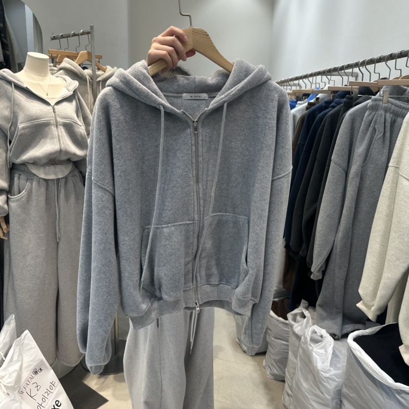 W.FATAL東大門㊣代購女裝新款休閑25秋冬衛衣雙面抓絨連帽衫W.FATAL衛衣圖色3灰色