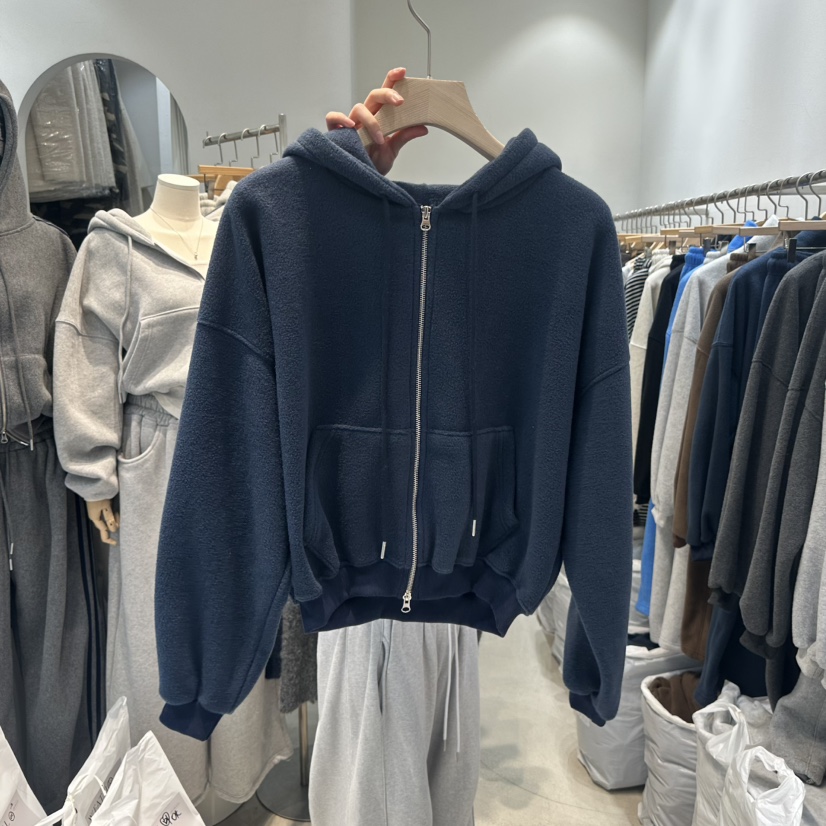 W.FATAL東大門㊣代購女裝新款休閑25秋冬衛衣雙面抓絨連帽衫W.FATAL衛衣圖色5深藍色