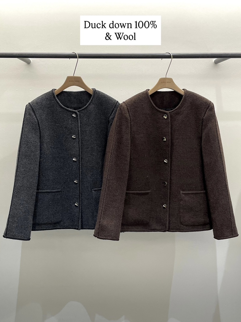 OBSESS韓國代購㊣女士新款時尚職業休閑短款大衣粗花呢鴨絨OBSESS/EARLY BIRD短款大衣