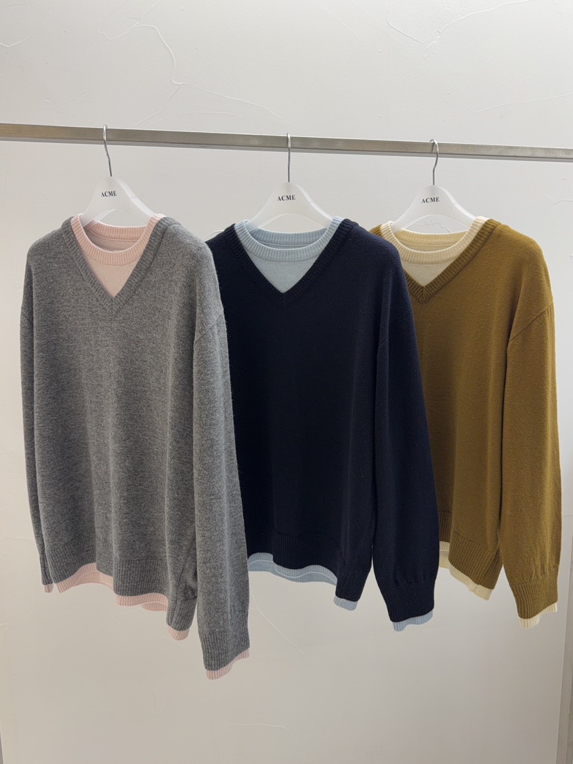 ACME韓國直郵㊣女士新品職業人氣25秋冬熱賣針織衫假兩件羊毛ACME針織衫