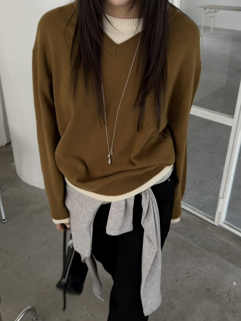 ACME韓國直郵㊣女士新品職業人氣25秋冬熱賣針織衫假兩件羊毛ACME針織衫