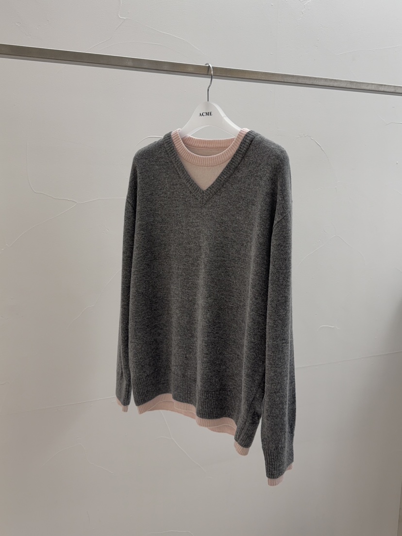 ACME韓國直郵㊣女士新品職業人氣25秋冬熱賣針織衫假兩件羊毛ACME針織衫圖色1