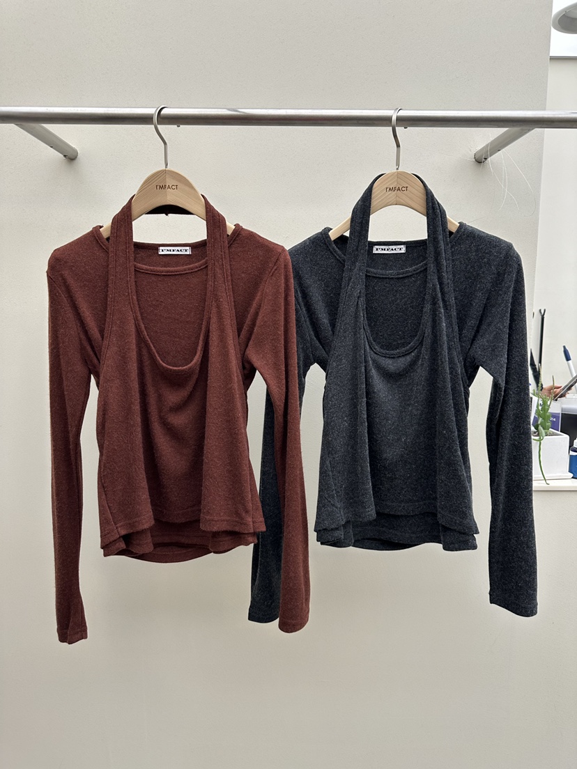 I MFACT東大門㊣實拍女士新款推薦熱賣休閑長袖T恤假兩件羊毛I MFACT長袖T恤