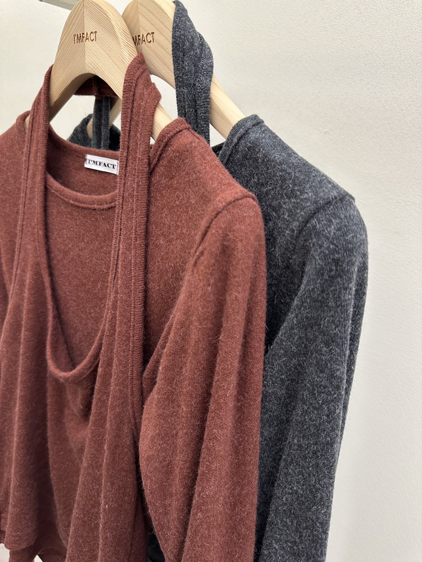 I MFACT東大門㊣實拍女士新款推薦熱賣休閑長袖T恤假兩件羊毛I MFACT長袖T恤