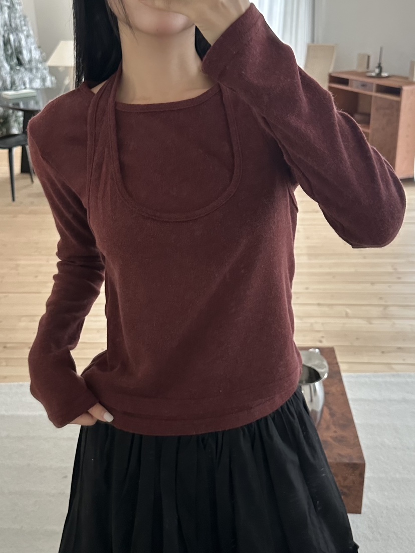 I MFACT東大門㊣實拍女士新款推薦熱賣休閑長袖T恤假兩件羊毛I MFACT長袖T恤