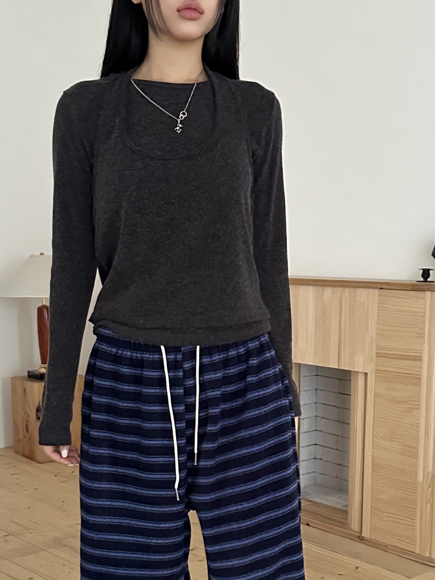 I MFACT東大門㊣實拍女士新款推薦熱賣休閑長袖T恤假兩件羊毛I MFACT長袖T恤