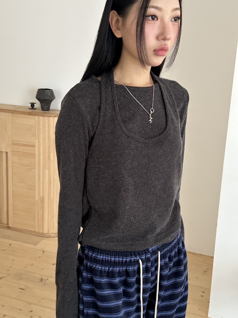 I MFACT東大門㊣實拍女士新款推薦熱賣休閑長袖T恤假兩件羊毛I MFACT長袖T恤