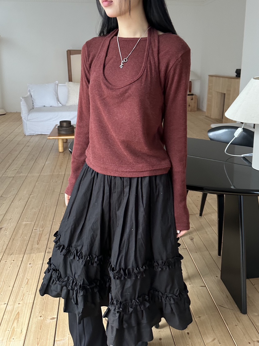 I MFACT東大門㊣實拍女士新款推薦熱賣休閑長袖T恤假兩件羊毛I MFACT長袖T恤圖色2