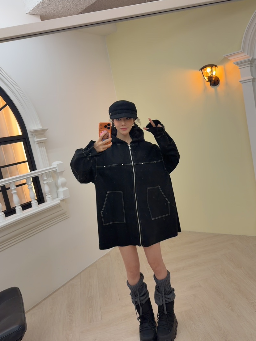 PALETTE-Q韓國直郵㊣女裝新款職業25秋冬熱賣夾克斗篷拉鏈PALETTE夾克