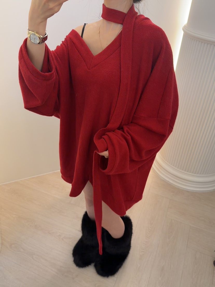 PALETTE-Q東大門㊣直郵女裝新品25秋冬熱賣人氣衛衣V領圍巾PALETTE-Q衛衣