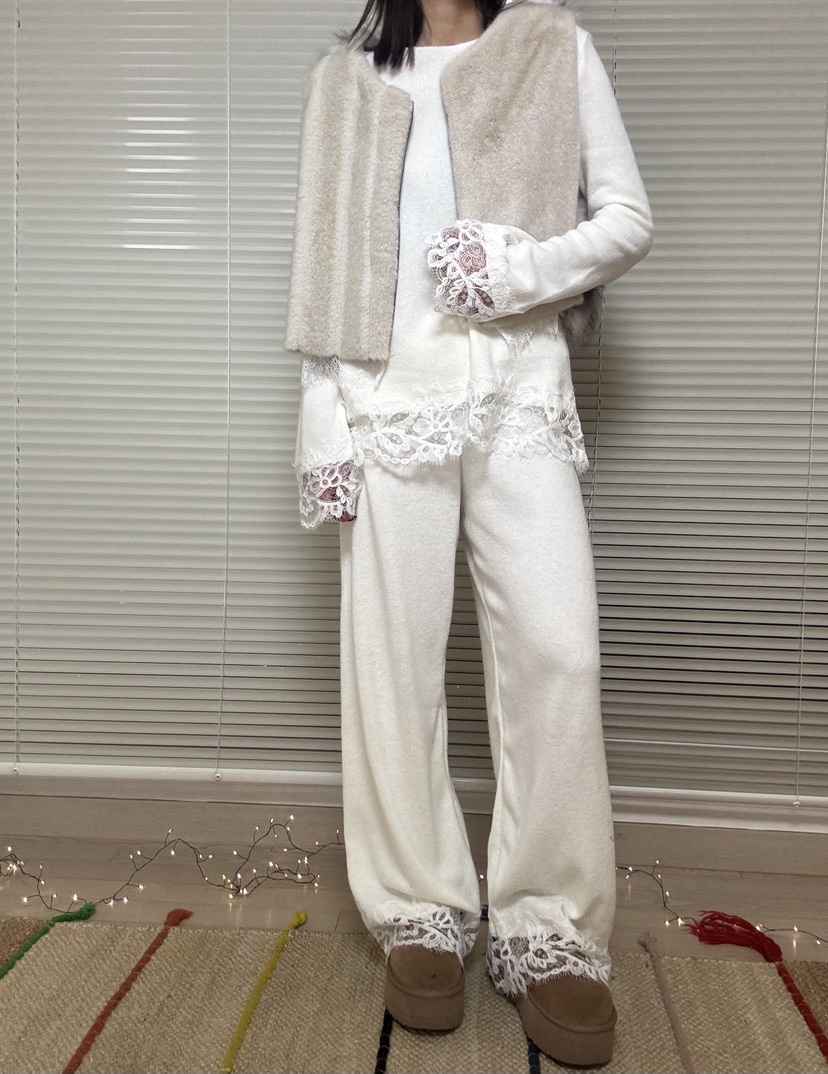 FRANC—L韓國直郵㊣女士新款職業25秋冬休閑推薦休閑褲蕾絲FRANC休閑褲