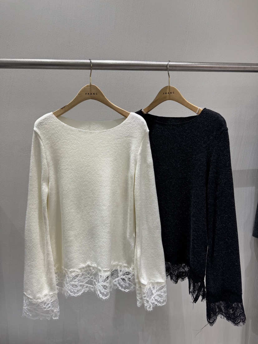 FRANC—L韓國直郵㊣女士新品人氣休閑推薦職業25秋冬長袖T恤蕾絲FRANC長袖T恤