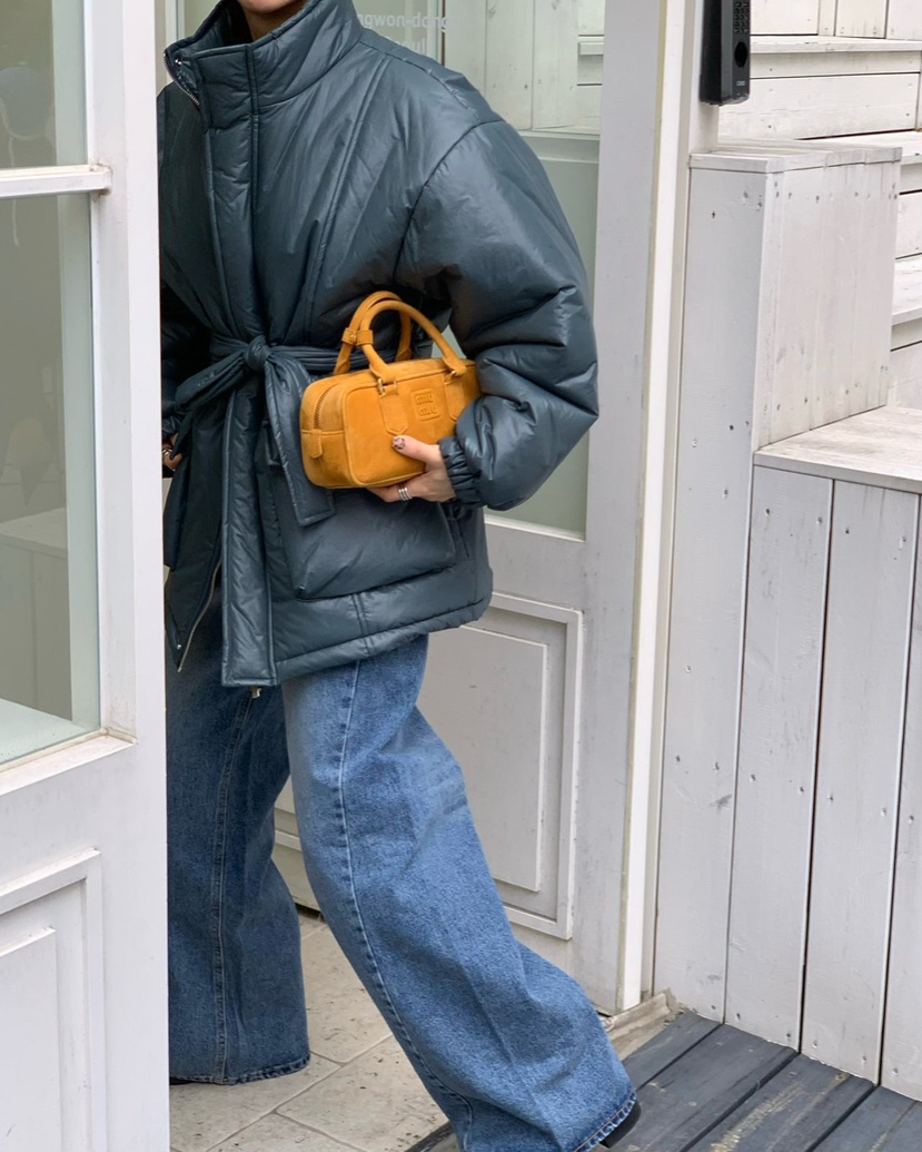 REVE CITE-L東大門㊣代購女士新款推薦休閑短款棉服含腰帶REVE CITE短款棉服