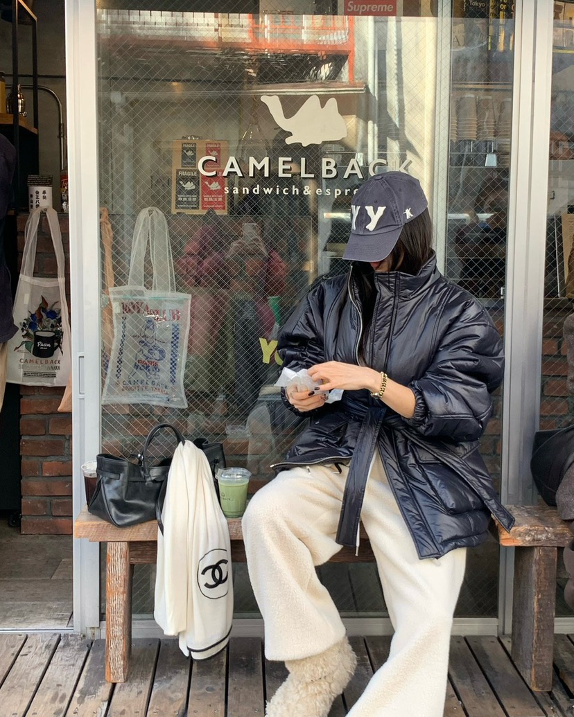 REVE CITE-L東大門㊣代購女士新款推薦休閑短款棉服含腰帶REVE CITE短款棉服