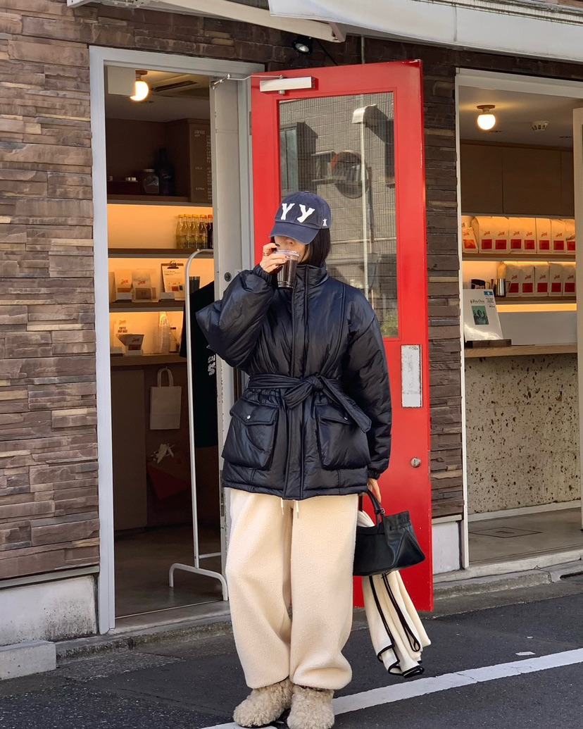 REVE CITE-L東大門㊣代購女士新款推薦休閑短款棉服含腰帶REVE CITE短款棉服