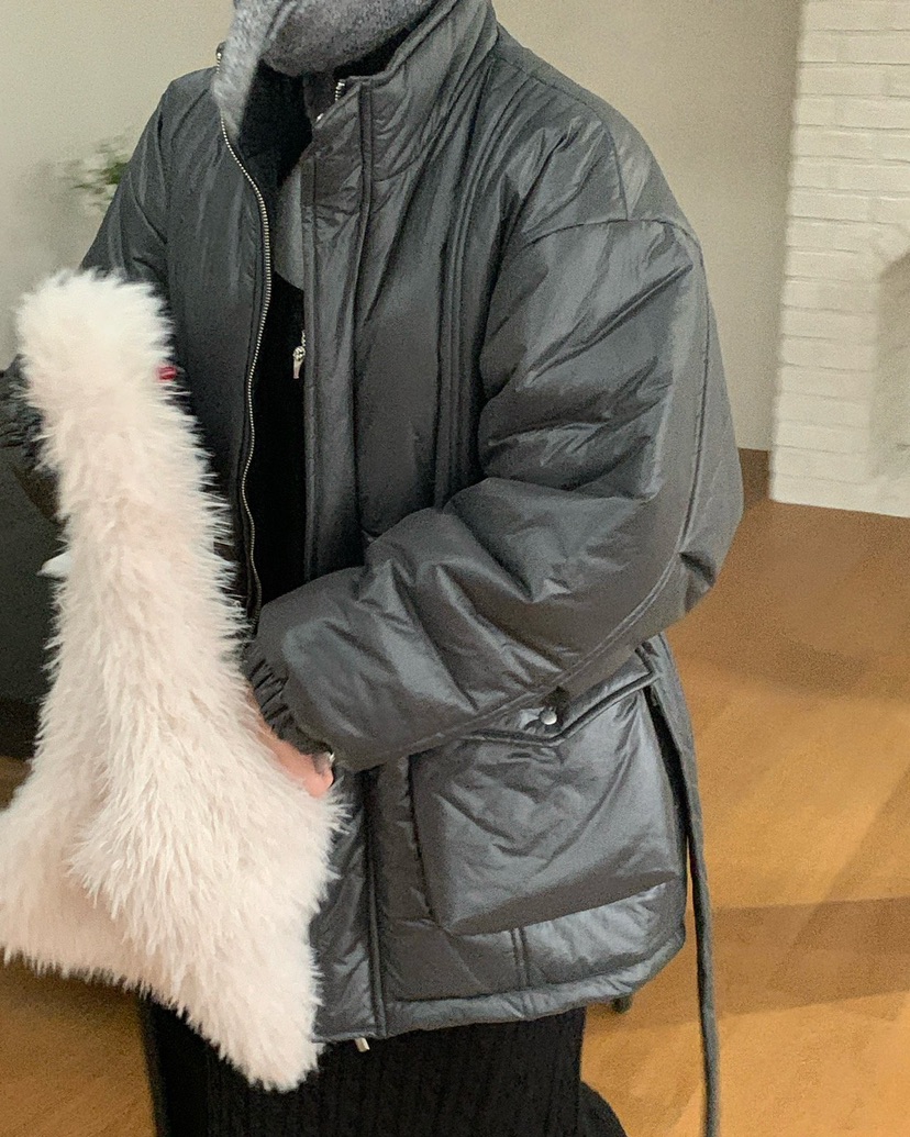 REVE CITE-L東大門㊣代購女士新款推薦休閑短款棉服含腰帶REVE CITE短款棉服