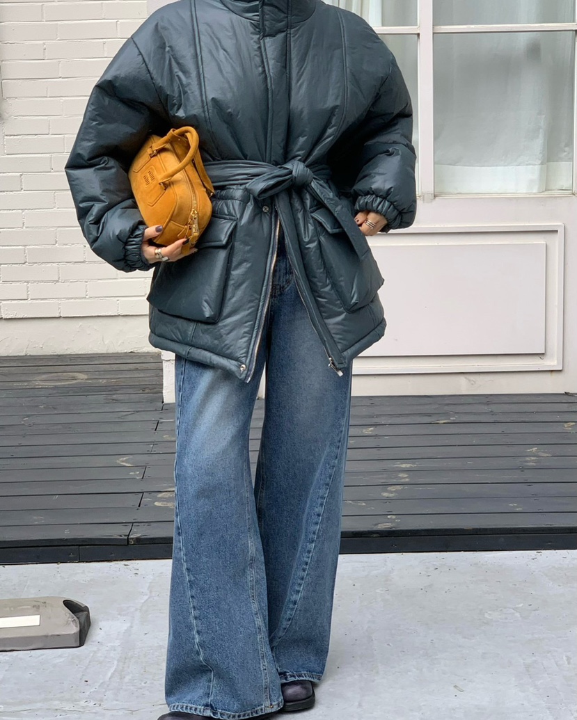 REVE CITE-L東大門㊣代購女士新款推薦休閑短款棉服含腰帶REVE CITE短款棉服圖色1