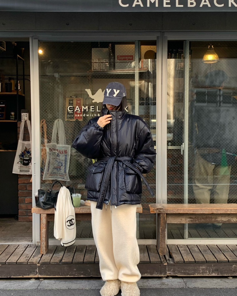 REVE CITE-L東大門㊣代購女士新款推薦休閑短款棉服含腰帶REVE CITE短款棉服圖色2