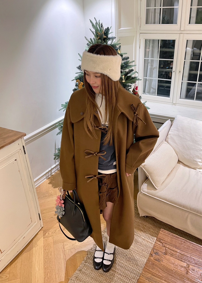 BOUTIQUE-L東大門㊣實拍女士新品25秋冬人氣中長款大衣高領BOUTIQUE-L中長款大衣