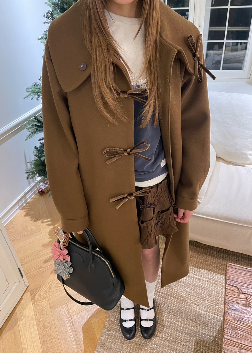 BOUTIQUE-L東大門㊣實拍女士新品25秋冬人氣中長款大衣高領BOUTIQUE-L中長款大衣