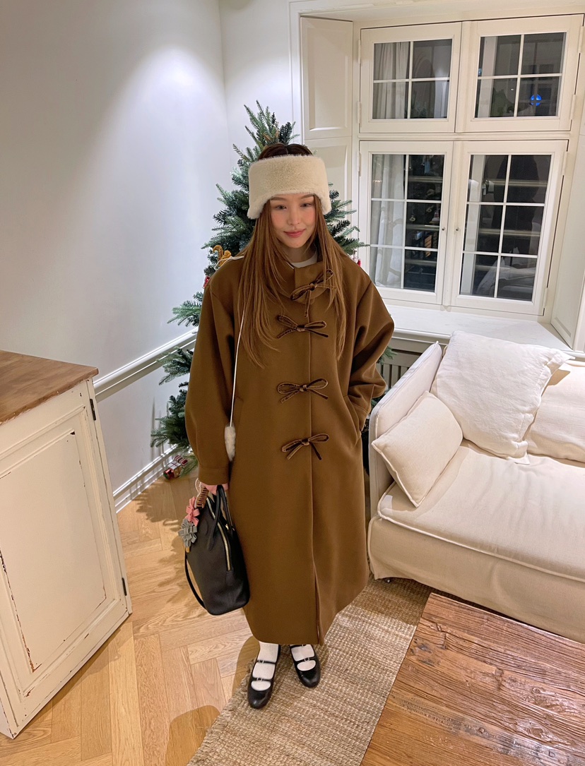 BOUTIQUE-L東大門㊣實拍女士新品25秋冬人氣中長款大衣高領BOUTIQUE-L中長款大衣