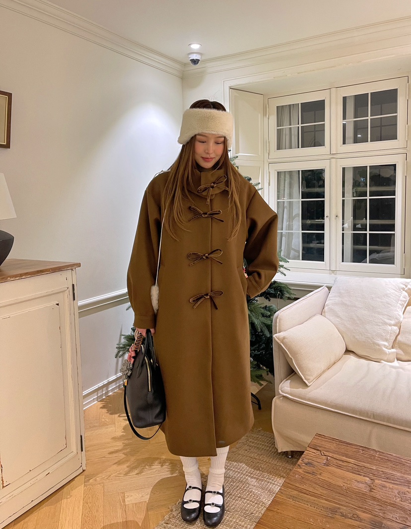 BOUTIQUE-L東大門㊣實拍女士新品25秋冬人氣中長款大衣高領BOUTIQUE-L中長款大衣