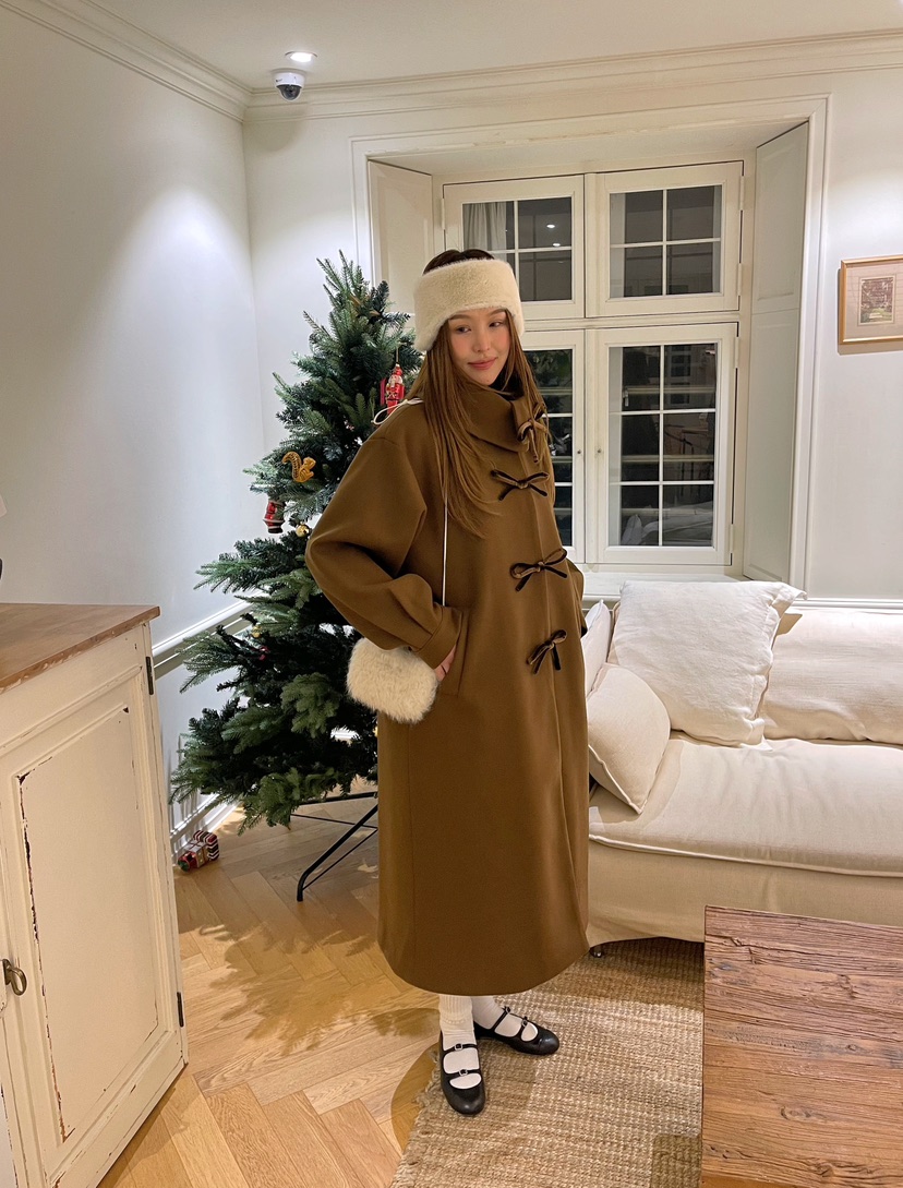 BOUTIQUE-L東大門㊣實拍女士新品25秋冬人氣中長款大衣高領BOUTIQUE-L中長款大衣