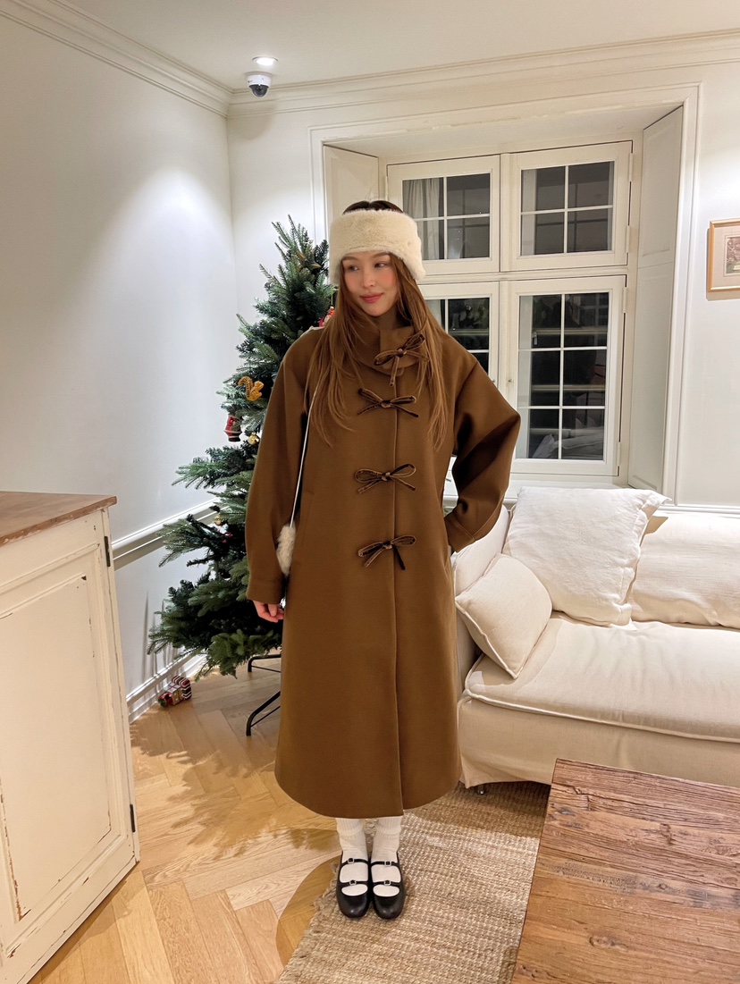 BOUTIQUE-L東大門㊣實拍女士新品25秋冬人氣中長款大衣高領BOUTIQUE-L中長款大衣