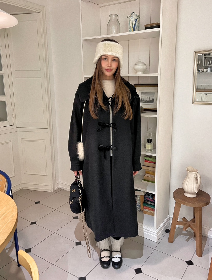 BOUTIQUE-L東大門㊣實拍女士新品25秋冬人氣中長款大衣高領BOUTIQUE-L中長款大衣