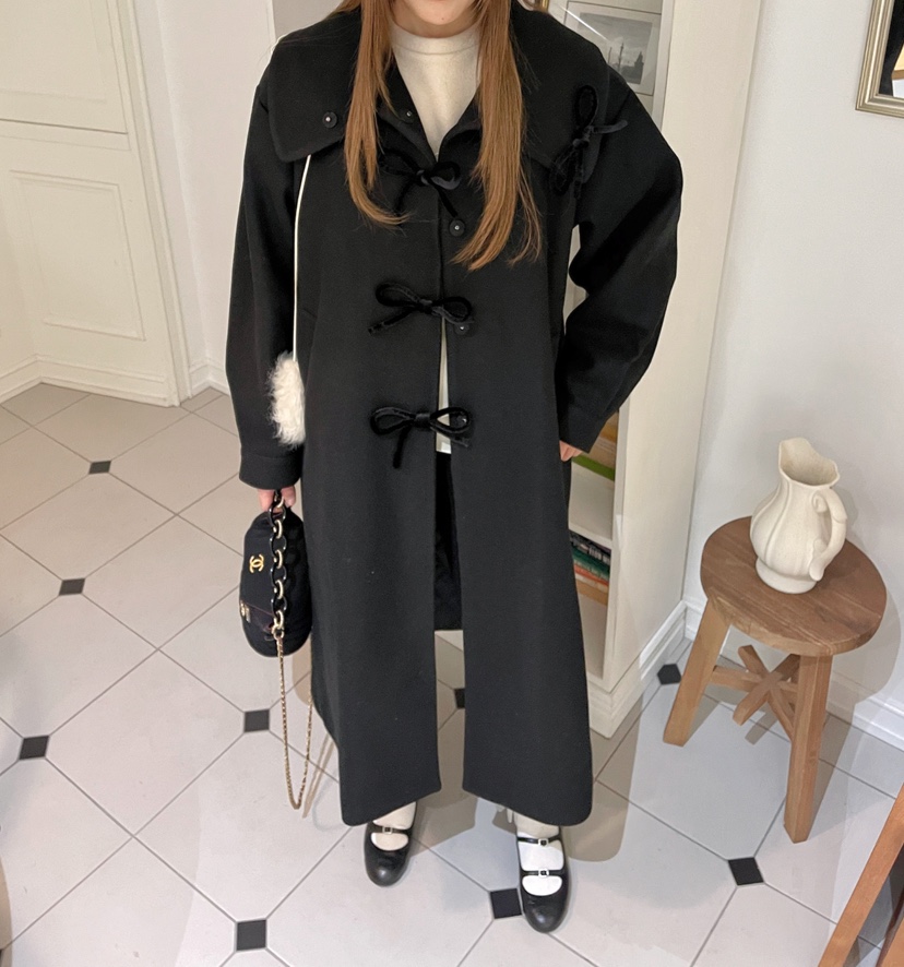 BOUTIQUE-L東大門㊣實拍女士新品25秋冬人氣中長款大衣高領BOUTIQUE-L中長款大衣