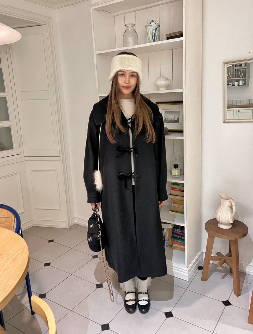 BOUTIQUE-L東大門㊣實拍女士新品25秋冬人氣中長款大衣高領BOUTIQUE-L中長款大衣