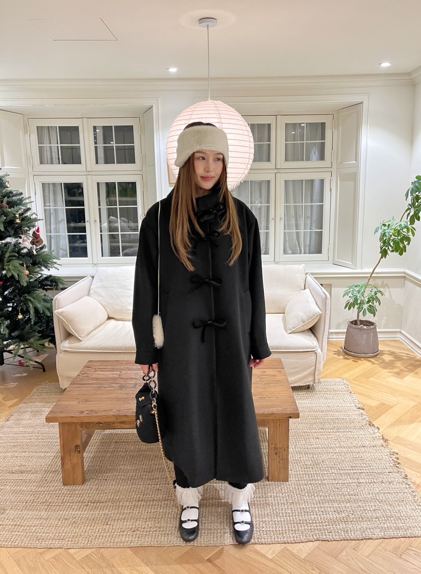 BOUTIQUE-L東大門㊣實拍女士新品25秋冬人氣中長款大衣高領BOUTIQUE-L中長款大衣