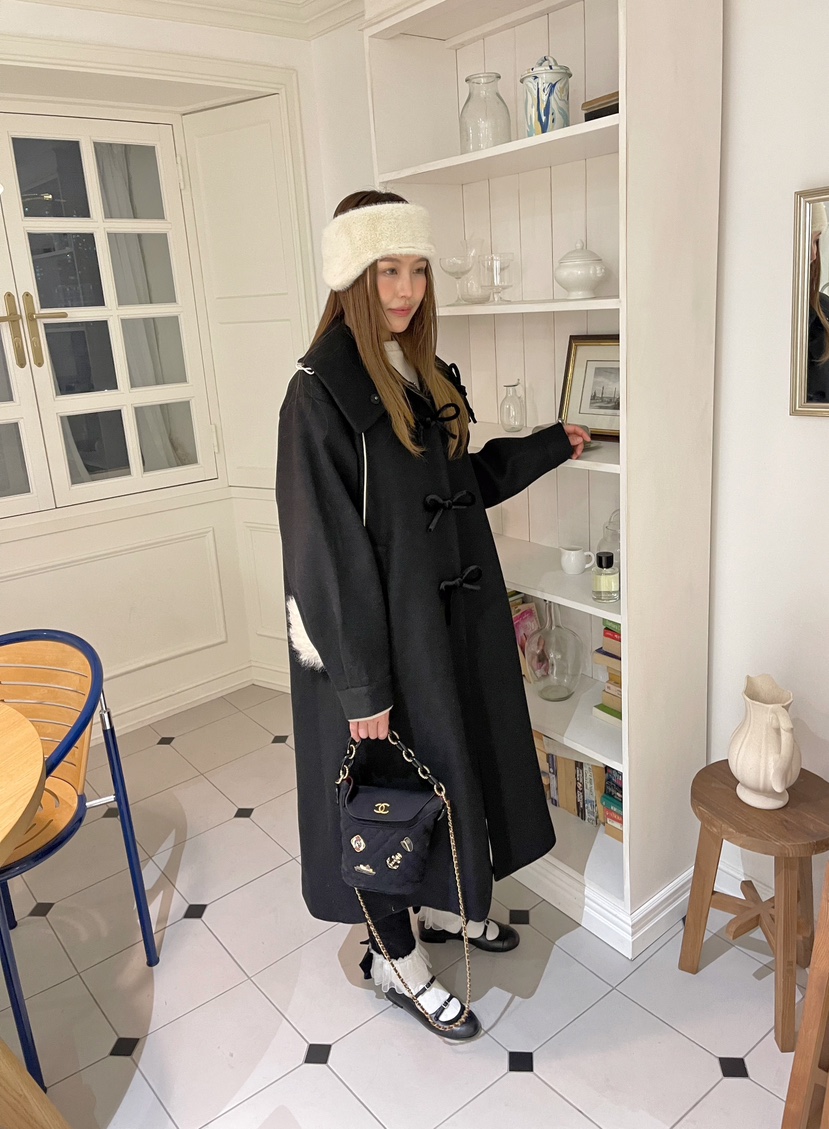 BOUTIQUE-L東大門㊣實拍女士新品25秋冬人氣中長款大衣高領BOUTIQUE-L中長款大衣