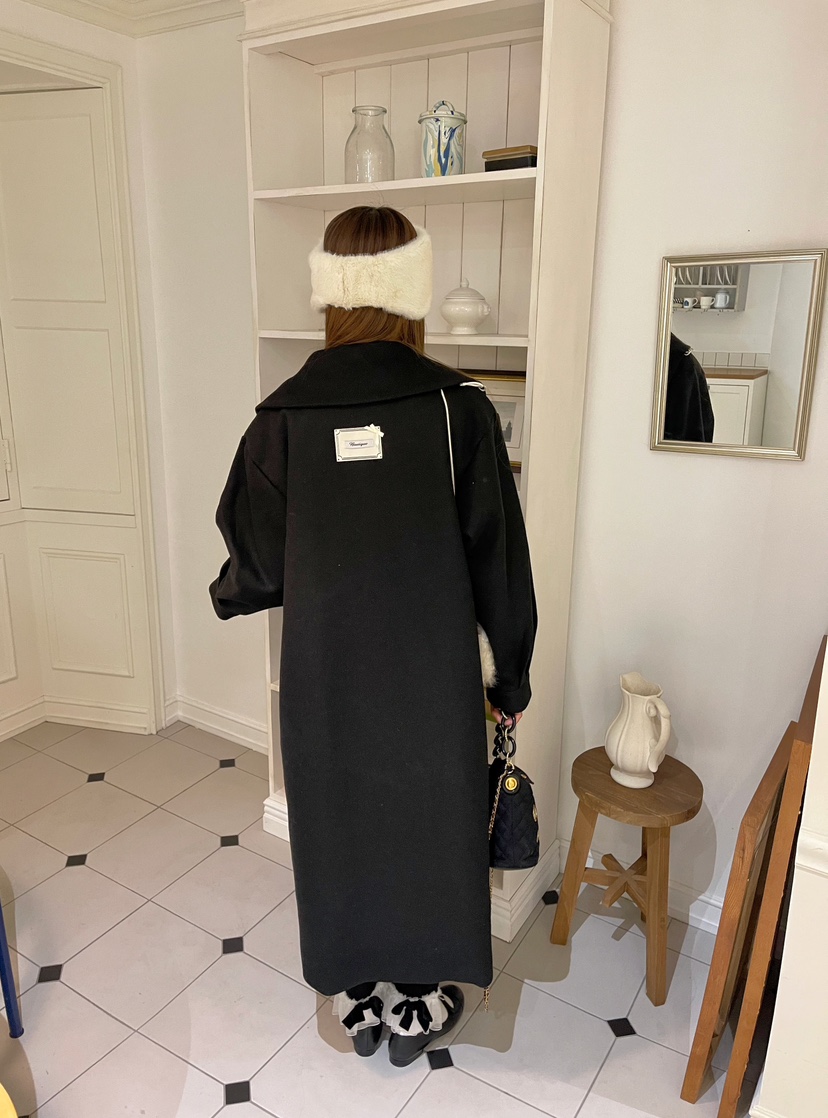 BOUTIQUE-L東大門㊣實拍女士新品25秋冬人氣中長款大衣高領BOUTIQUE-L中長款大衣