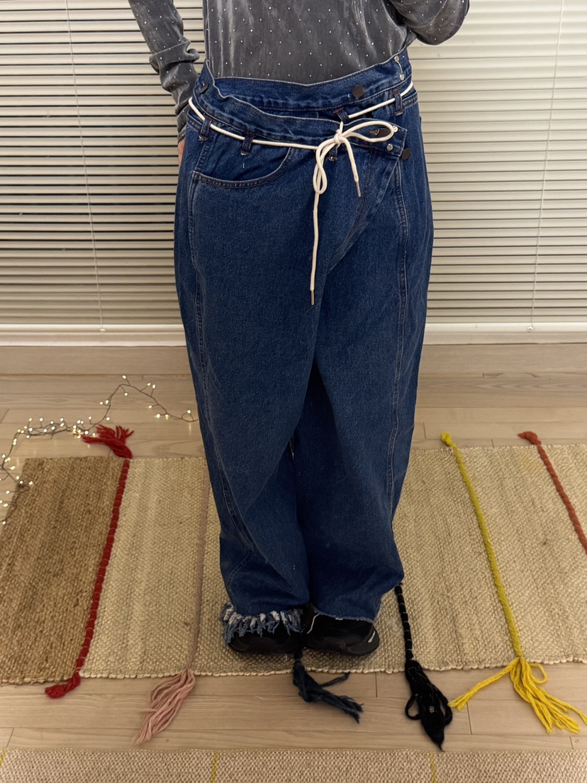 FRANC—L韓國代購㊣女裝新款時尚人氣推薦休閑牛仔褲含腰繩FRANC牛仔褲