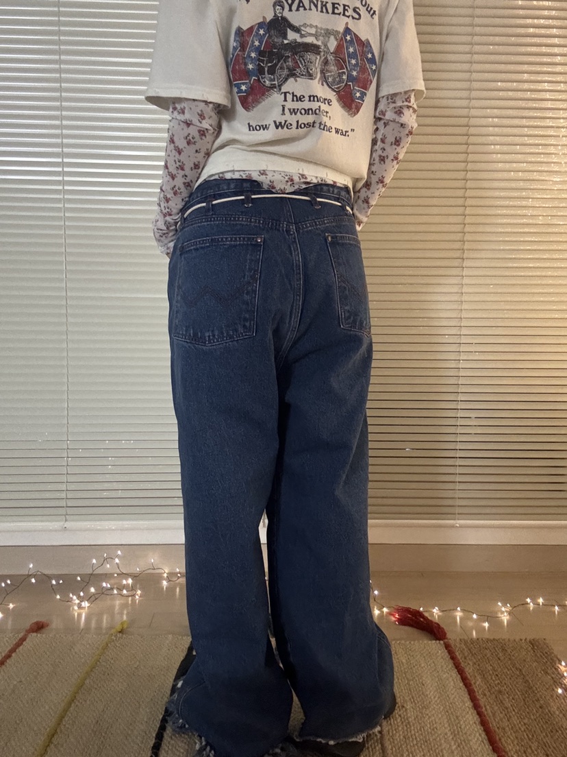 FRANC—L韓國代購㊣女裝新款時尚人氣推薦休閑牛仔褲含腰繩FRANC牛仔褲