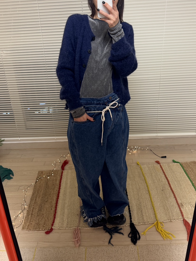 FRANC—L韓國代購㊣女裝新款時尚人氣推薦休閑牛仔褲含腰繩FRANC牛仔褲