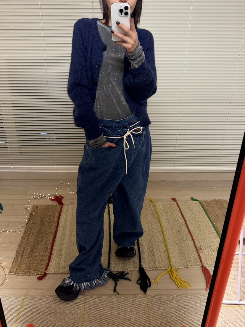 FRANC—L韓國代購㊣女裝新款時尚人氣推薦休閑牛仔褲含腰繩FRANC牛仔褲